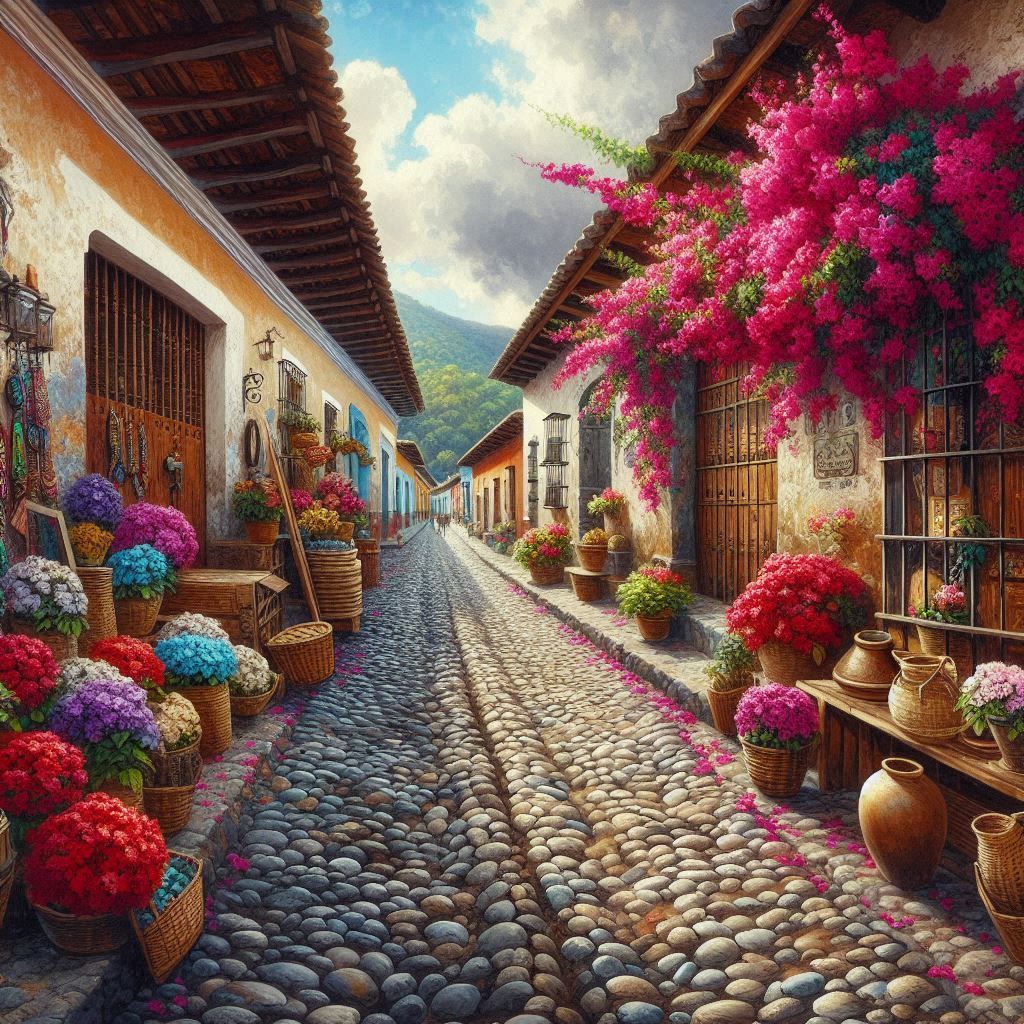 Antigua Guatemala and flowers