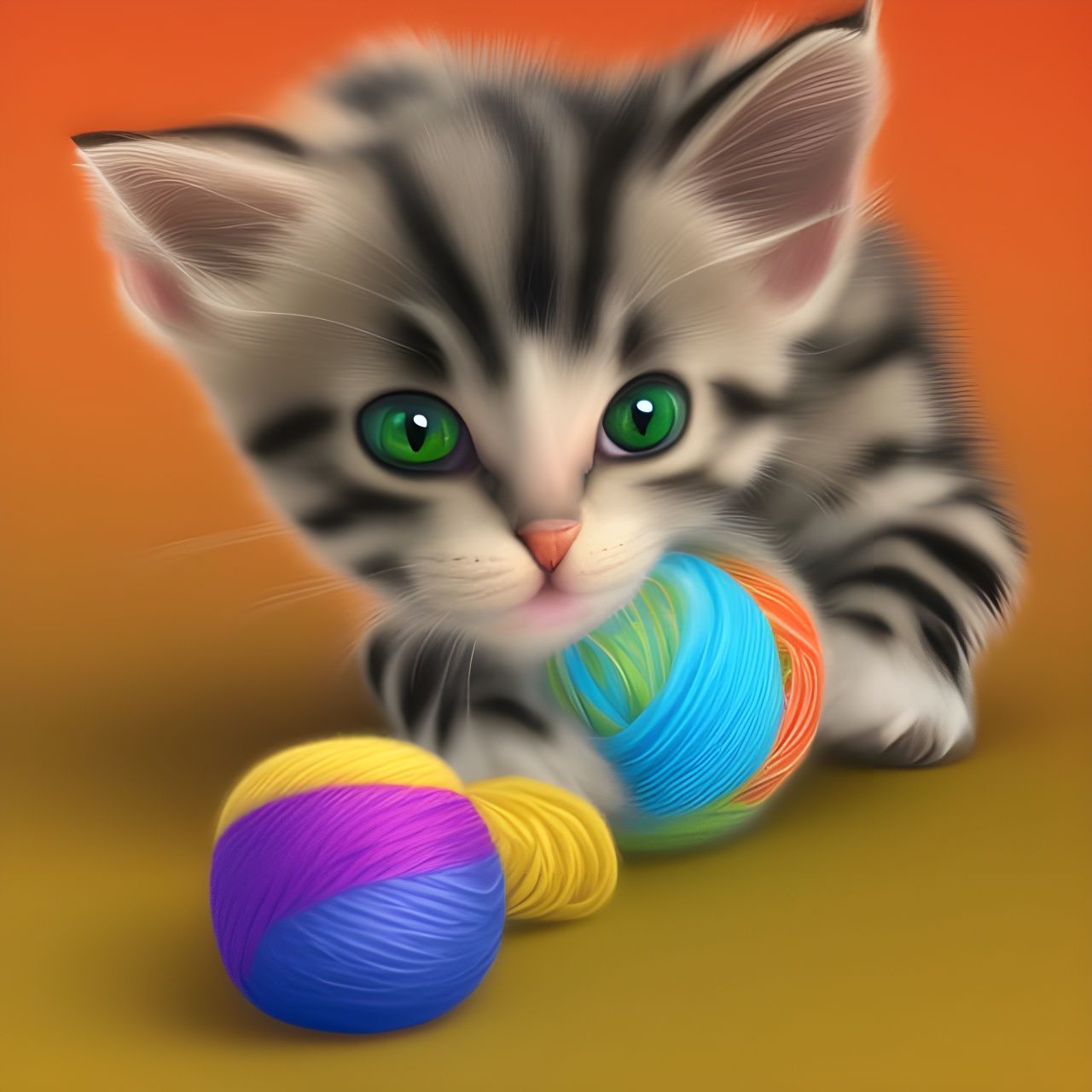 Cute Kitten with Yarn