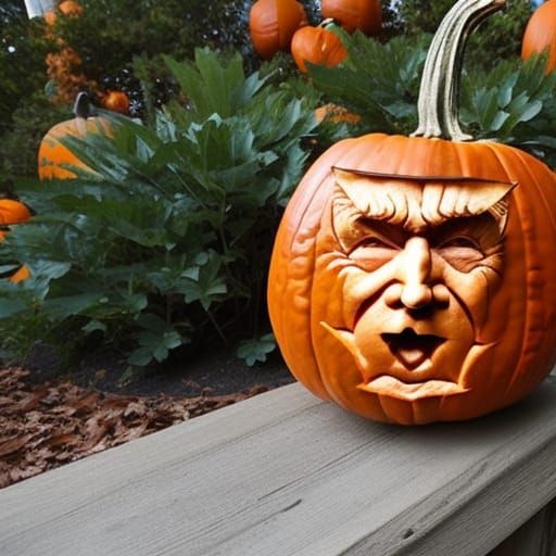 Pumpkin jack-o-lantern carved with Donald J. Trump's face - AI ...