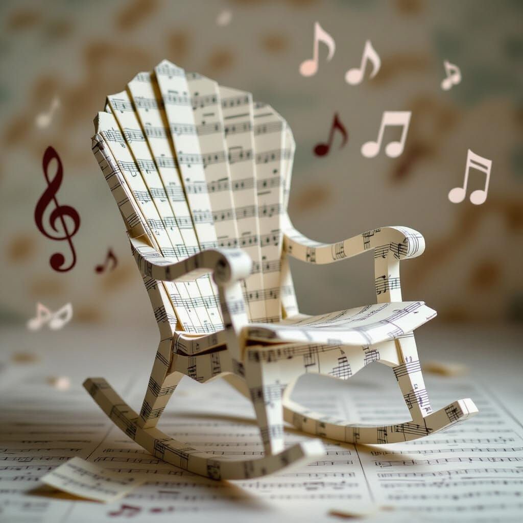 A rocking chair made entirely of sheet music Every moment brings notes and an epic musical atmosphere ...  by @R