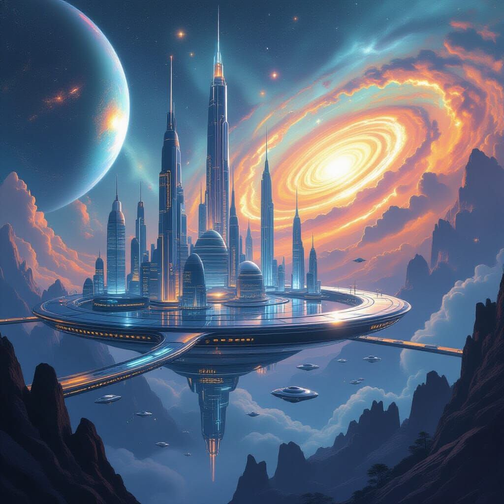 Futuristic City on Space Ring in Sci-Fi Style