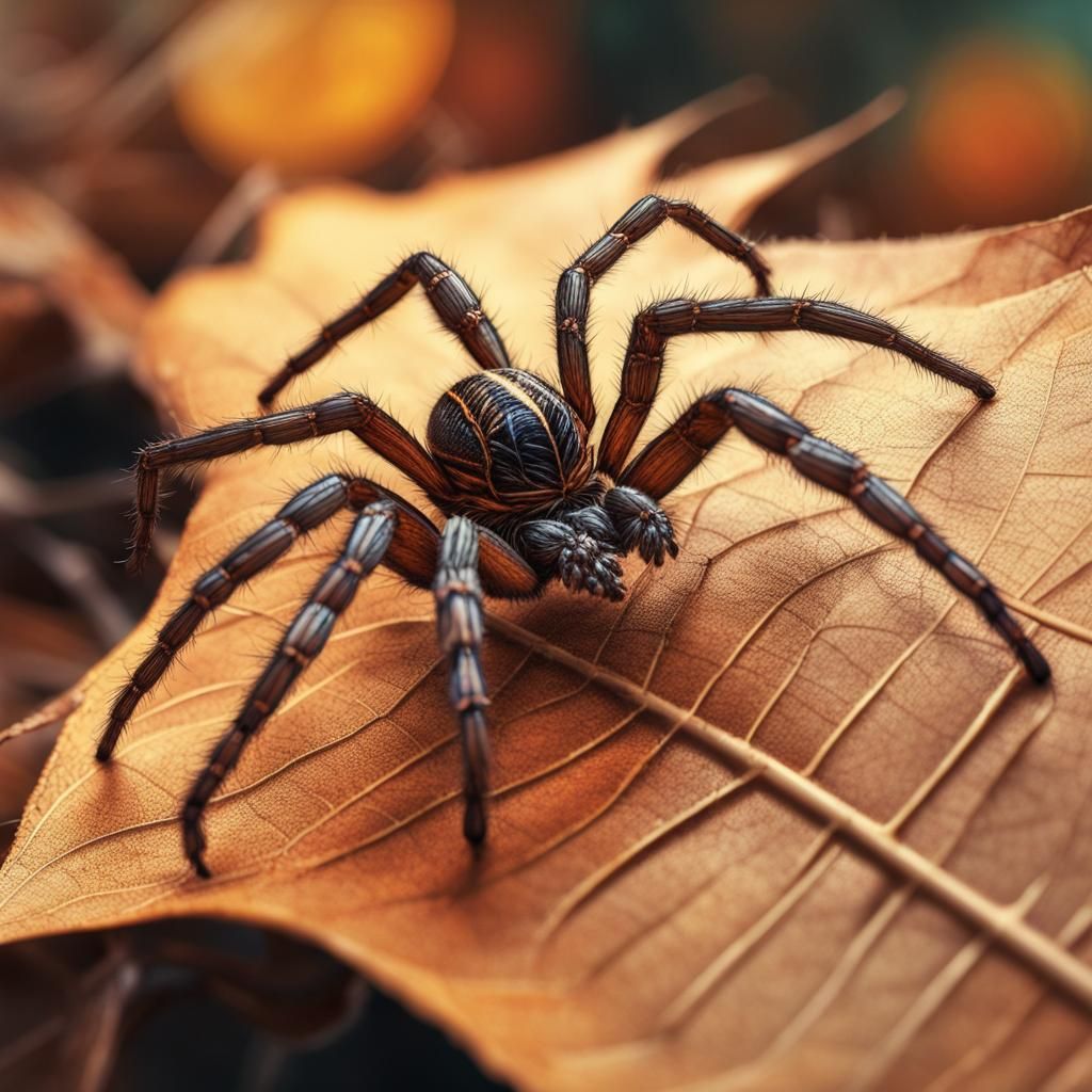 Spider on dry leaf