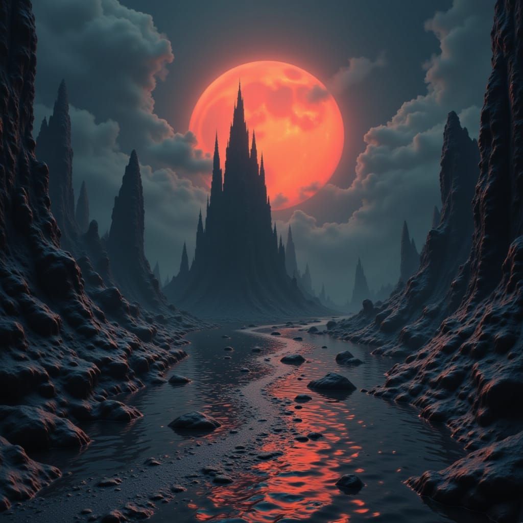 Gothic Sunrise to Moonlight in Giger and Burton Style