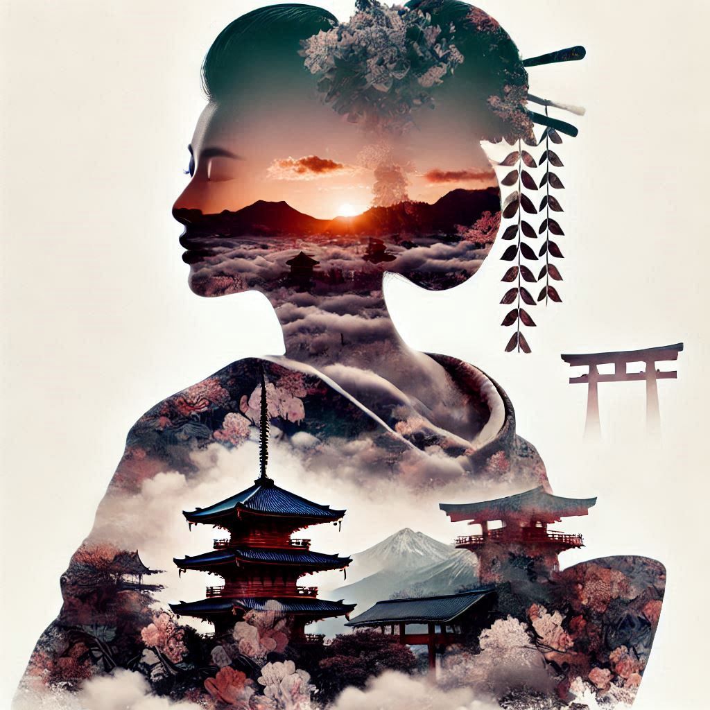 double exposure beautiful fantasy portrait landscape..