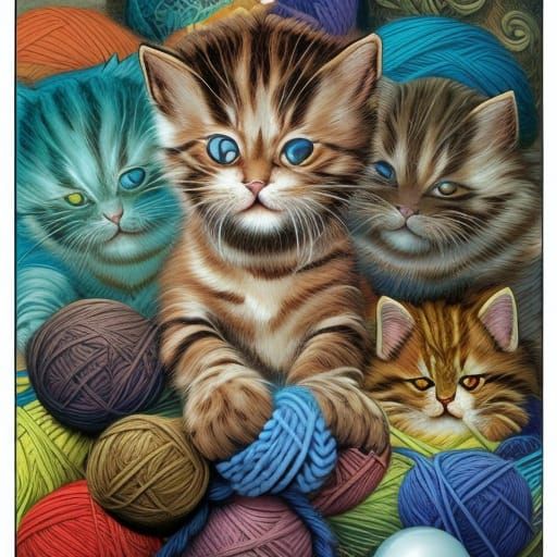 balls of yarn and kittens