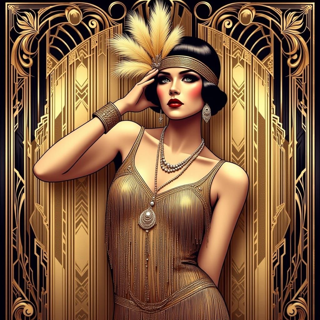 <lora:1920s flapper girls:1.0>American Comic book style 1920s_flapper_girl, art_deco, Gatsby, glamour 