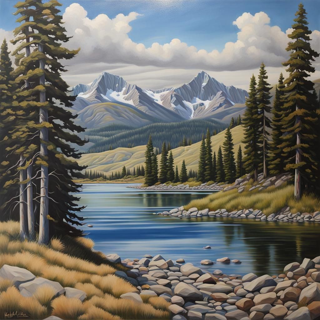 holter lake montana deep color hyperrealism oil on canvas 