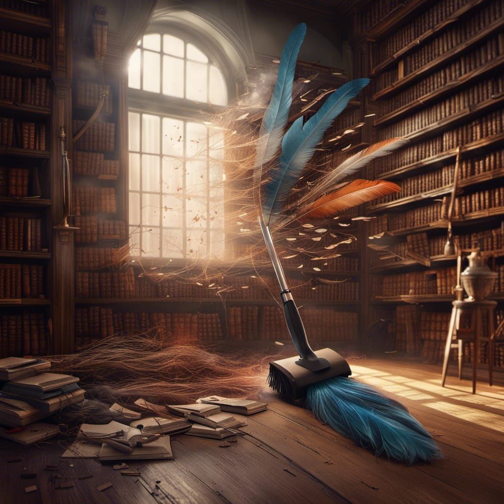 Automatic feather duster with colorful feathers cleaning from the dust