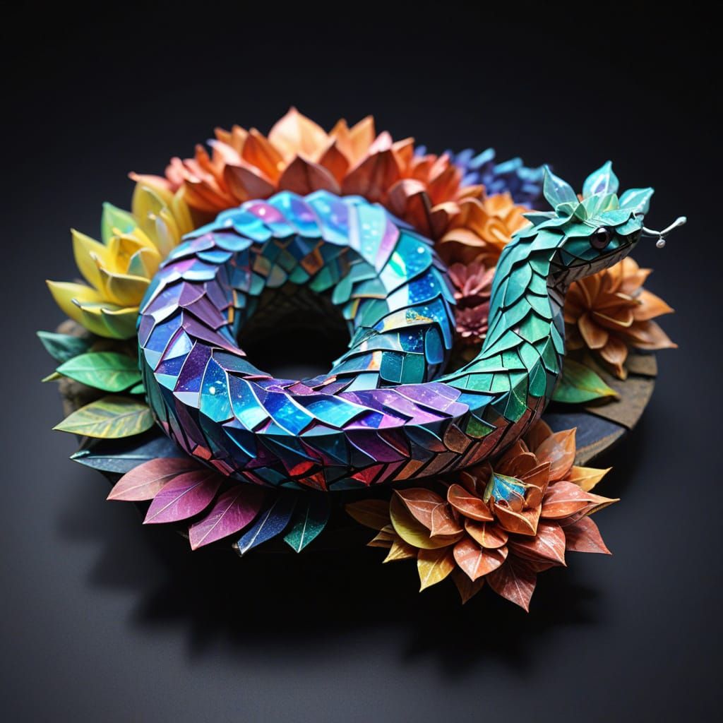 Gothic Stained Glass Snake in Iridescent Beauty