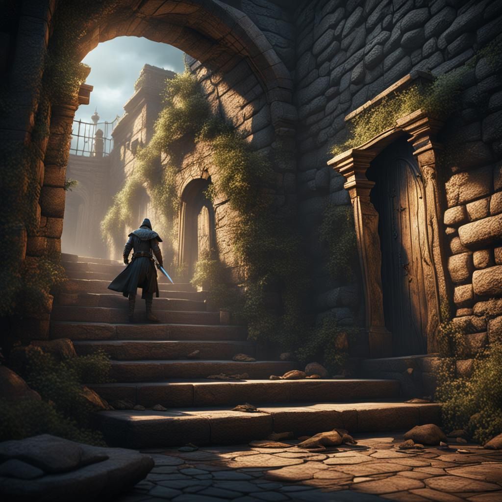 Thief Ducking in Shadows: Detailed Matte Painting