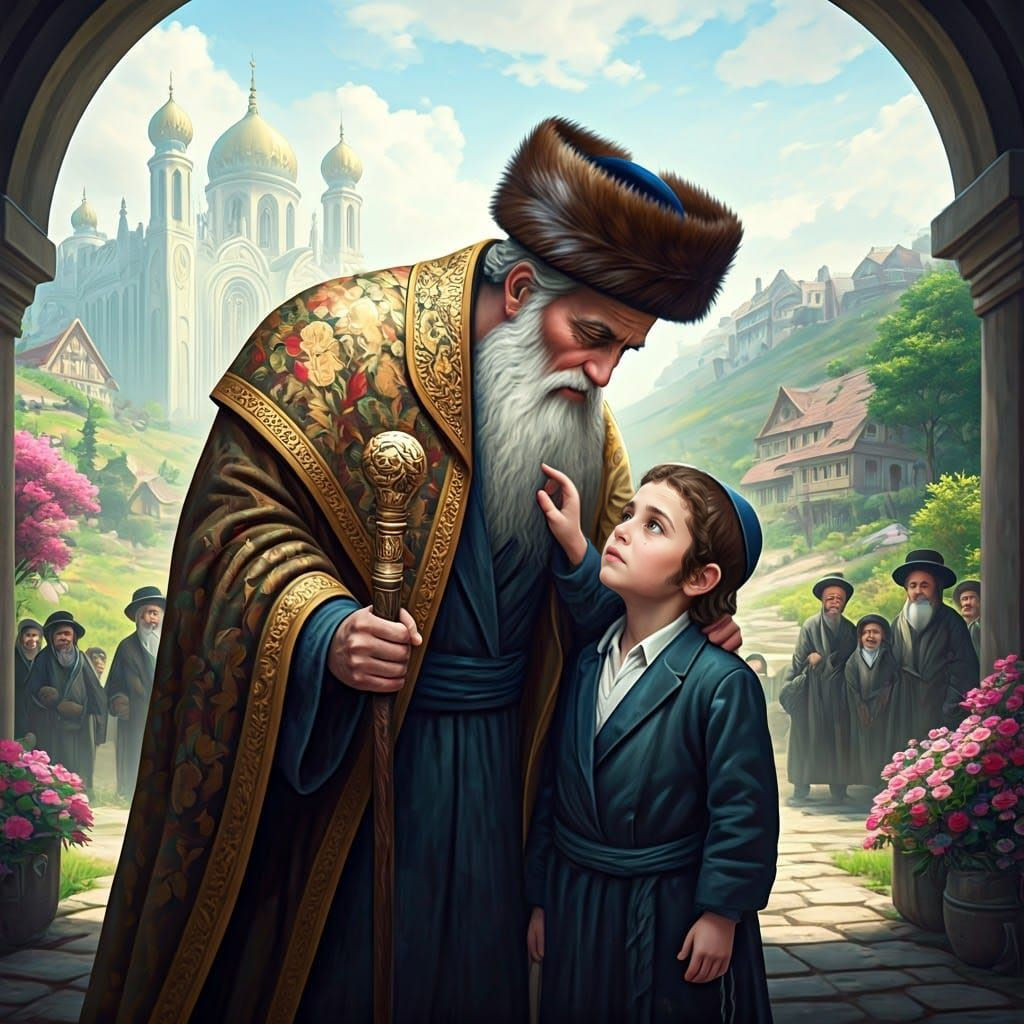 Revered Rabbi and Young Disciple in a Lavish Setting