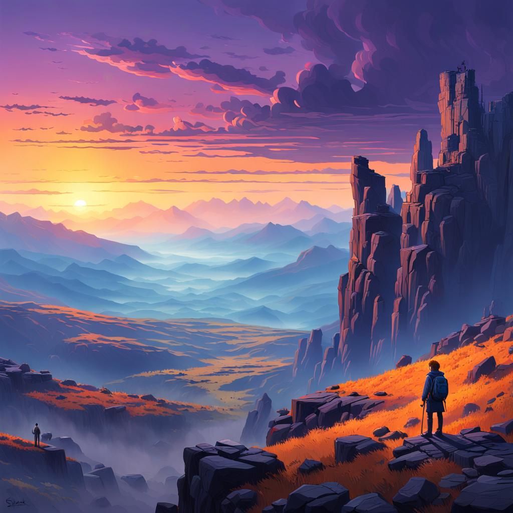 Mystical Valley Sunset: Fantasy Landscape Painting