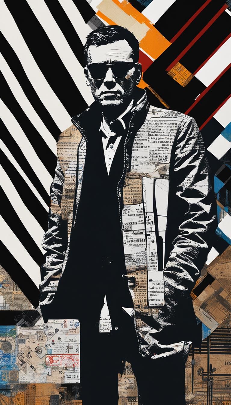 a mixed media patchwork  portrait of  Angel   computer progr...
