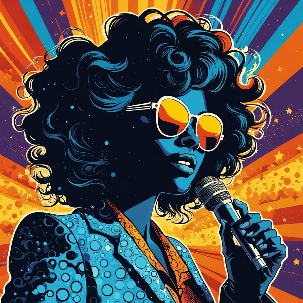 a crazy woman, 70s soul music style , silhouette, comic styl...