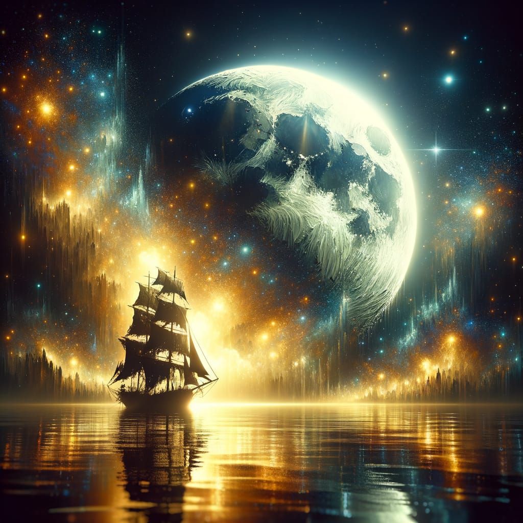 Moon and Ship  by @KnightofGold