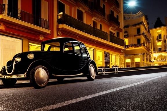 in monaco at night a black citroën traction avant is parked ...
