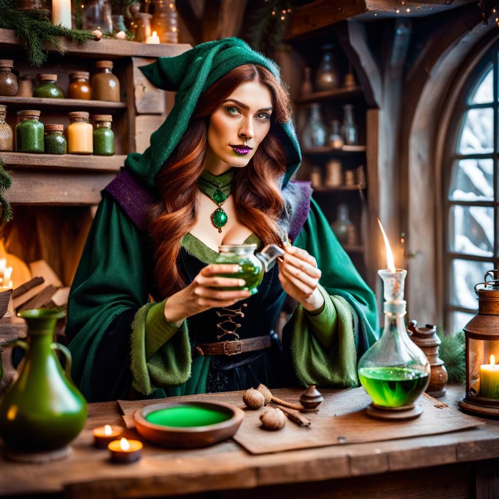 Sorceress working on a magic potion  by @Fokje