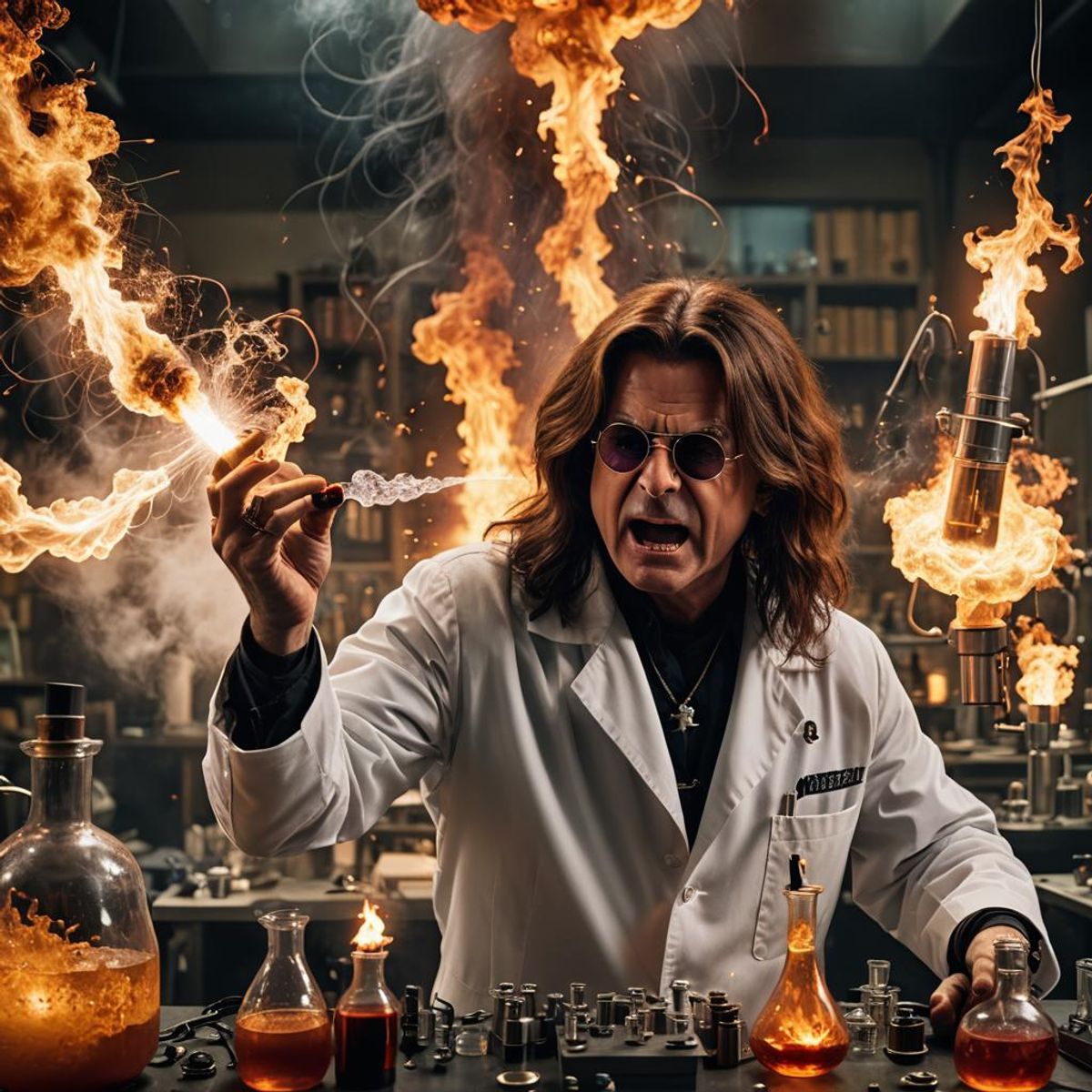 Ozzy Osbourne, Mad Science, and Fire - AI Generated Artwork - NightCafe ...