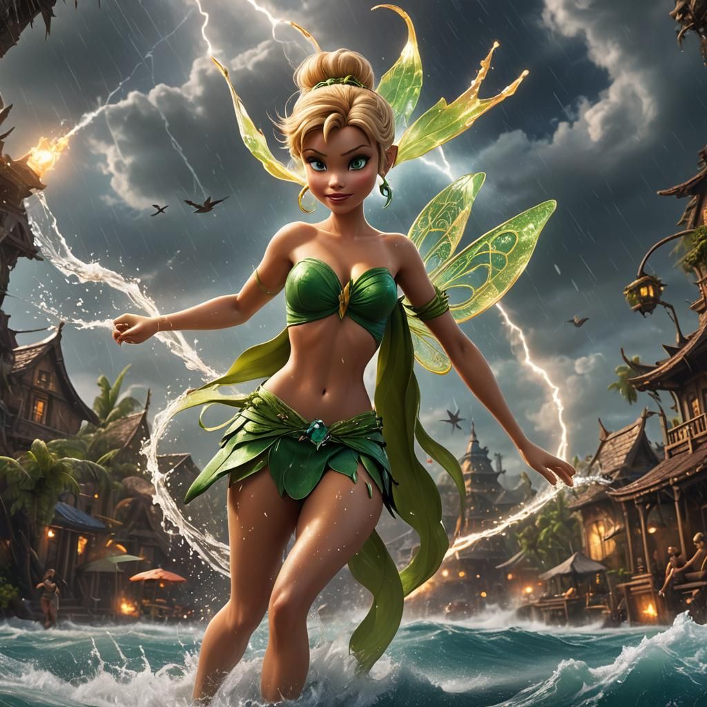 Tinker Bell harnessing the power of a hurricane in a bikini - AI Generated  Artwork - NightCafe Creator