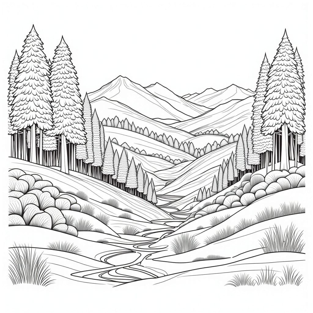 valley, Black outlines, white background, sharp focus <lora:Coloring-Book-flux:1.0> 