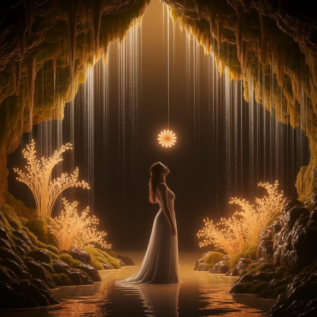 A woman in a magical place Cinematic film still, shot on v-raptor XL, film grain, vignette, color graded, post-processed, cinematic lighting...