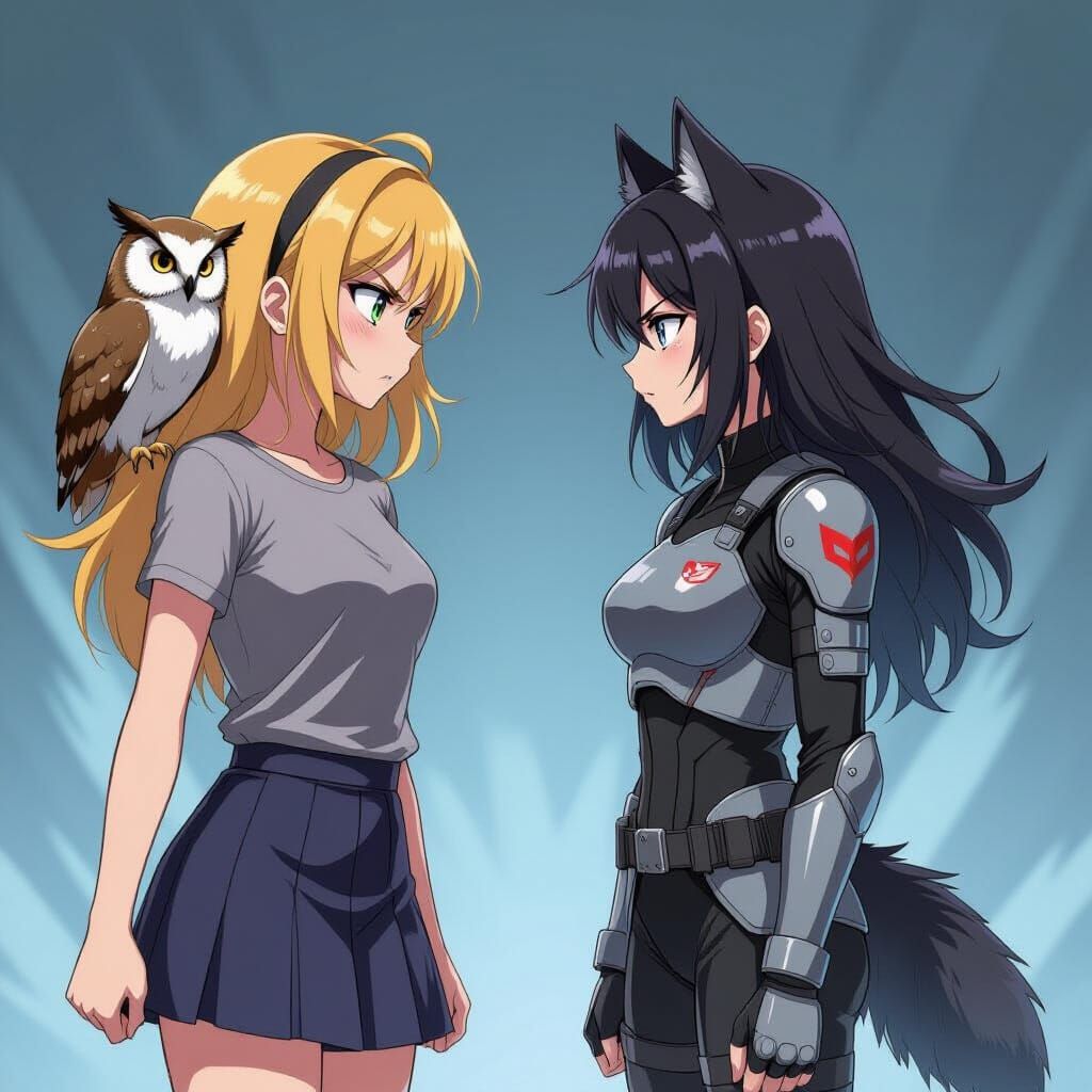 Anime Concept Art: Fierce Duel Between Girls and Companions