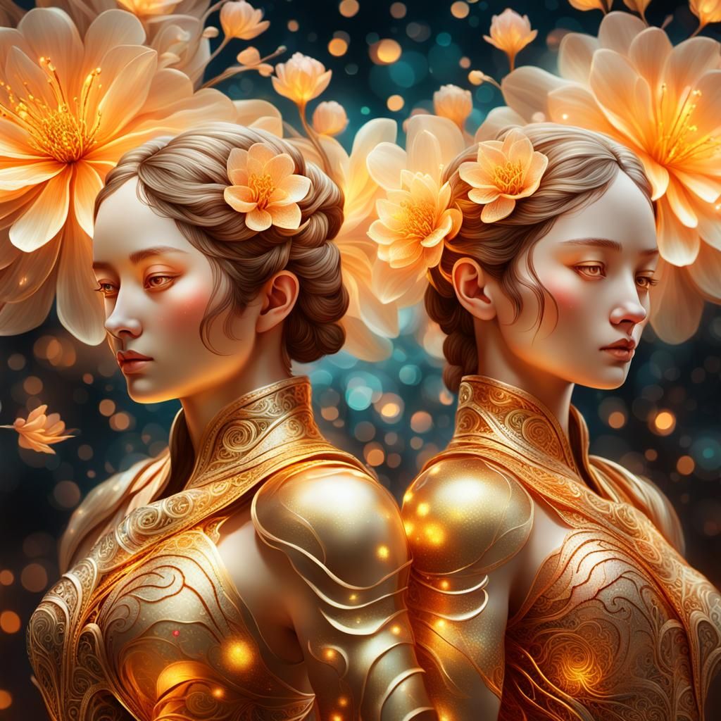 Shimmering Light Warriors in Surrealist Digital Painting