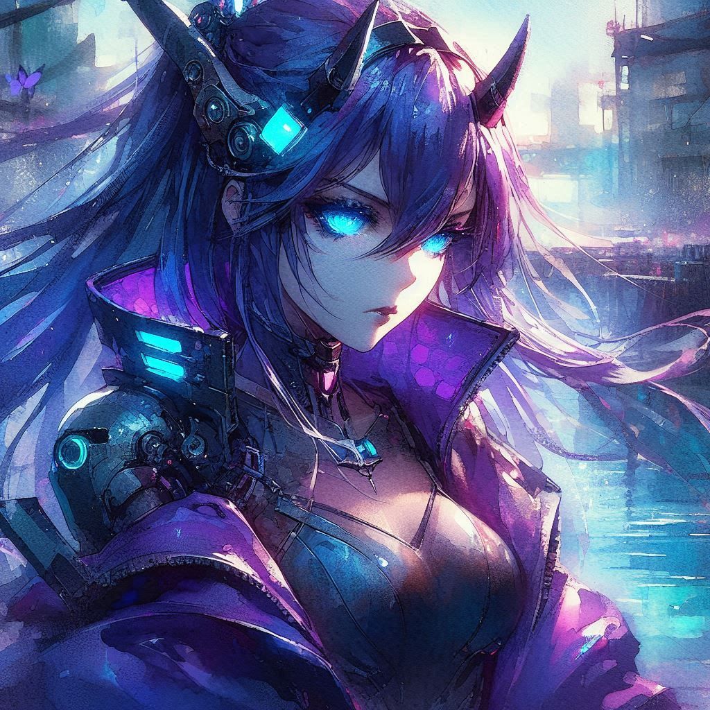 Anime cyberpunk woman, watercolor style