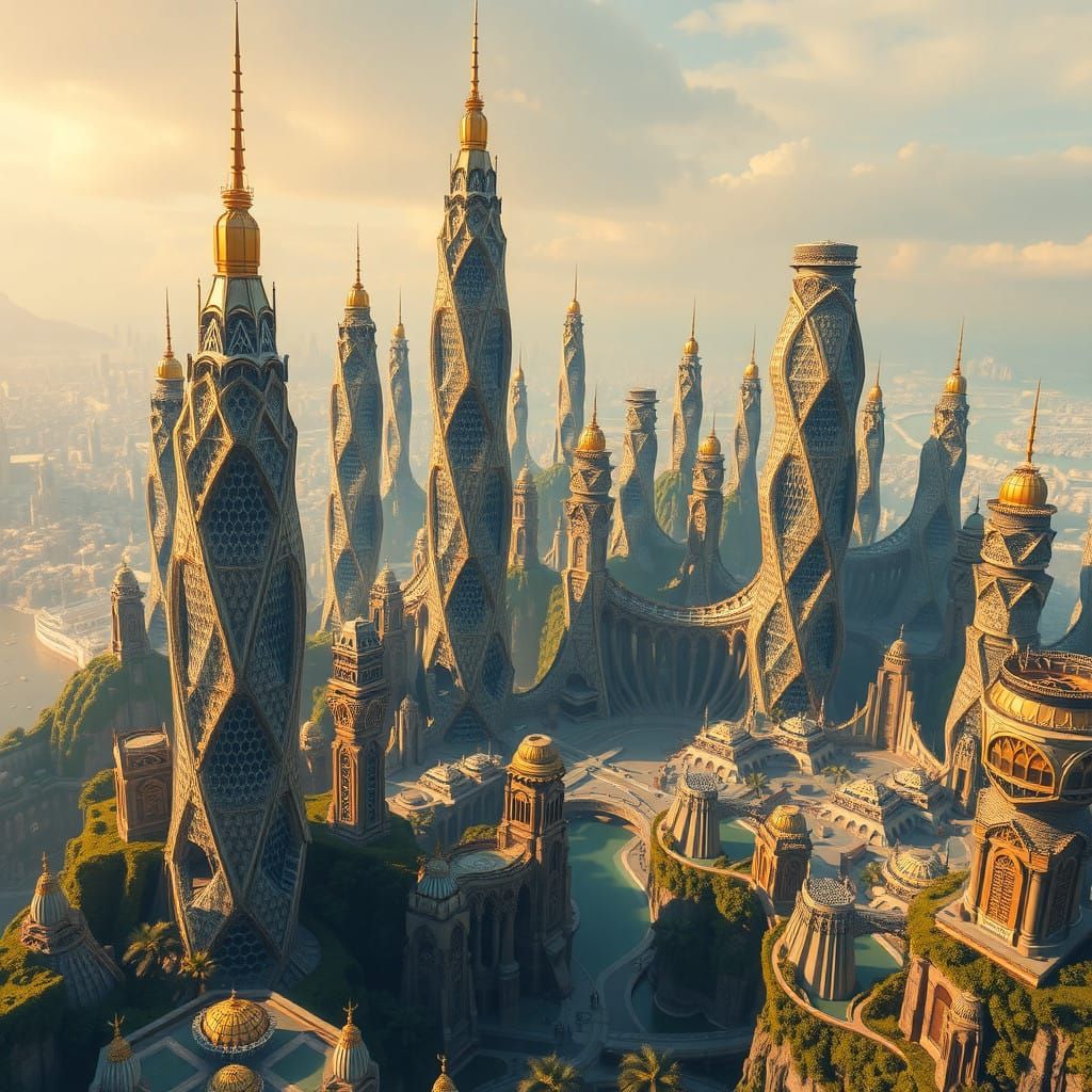 City honeycomb-shaped buildings  by @Ahriman