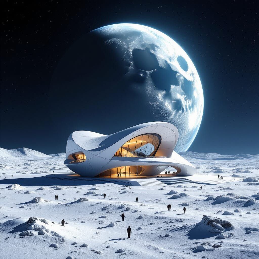 Stunning Lunar Architecture With Mars in the Background
