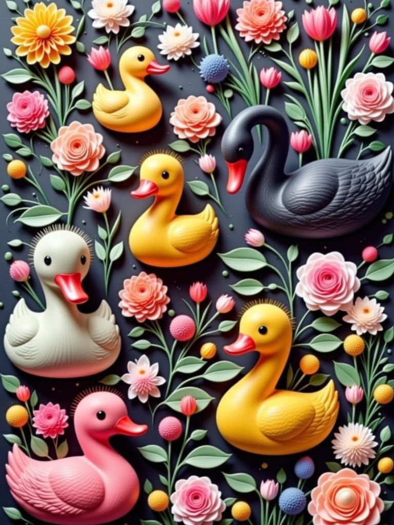 Elegant Black Swans Form Heart Shape Over Tranquil Pond