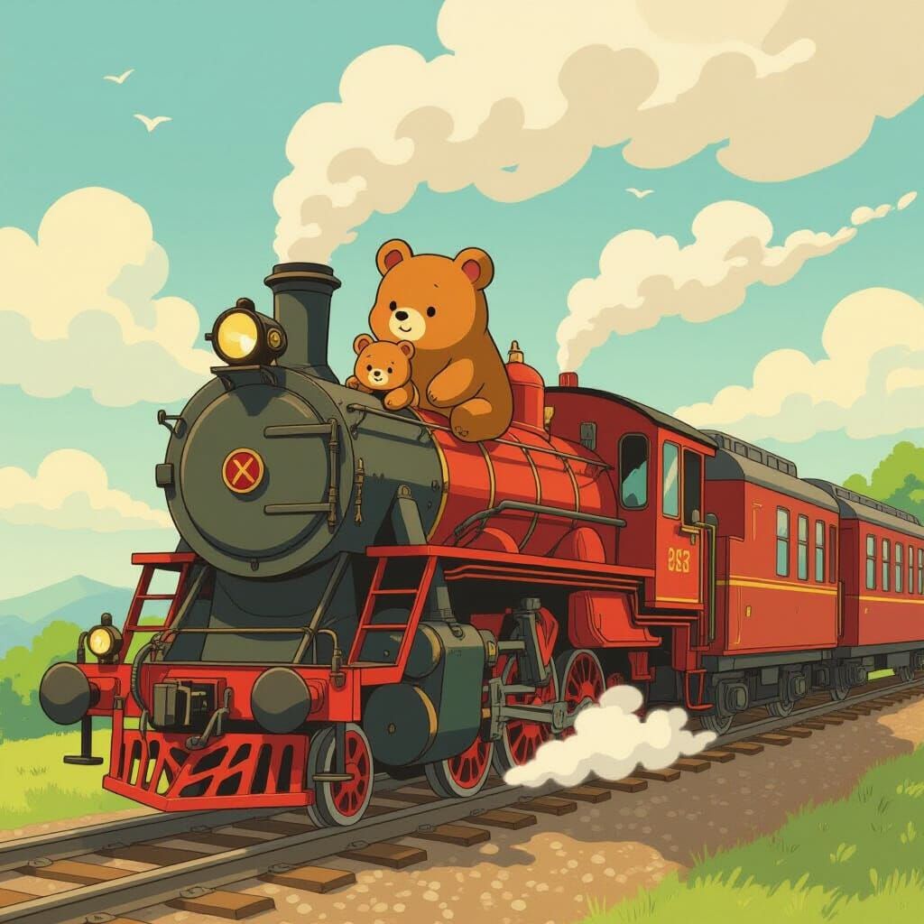 Cute Bear Family Travels on Train Roof