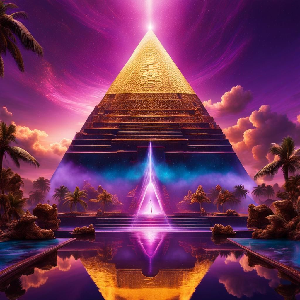 Atlantis ornate Pyramid Golden Purple trim on Temple multidimensional