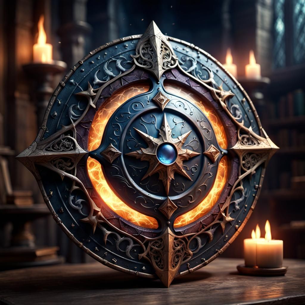 Magic fantasy shield with spells and magic and incantations streaming ...