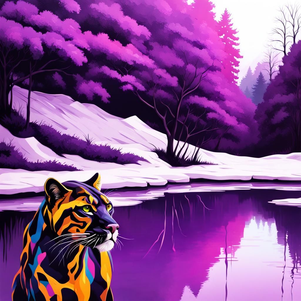 The Painted Panther of the Purple Forest AI Generated Artwork