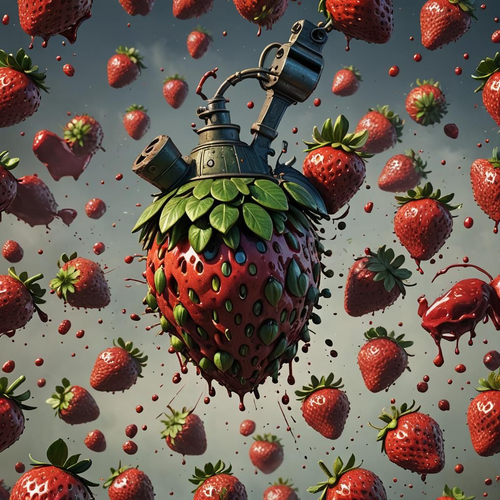 Strawberry hand grenade just starting to explode