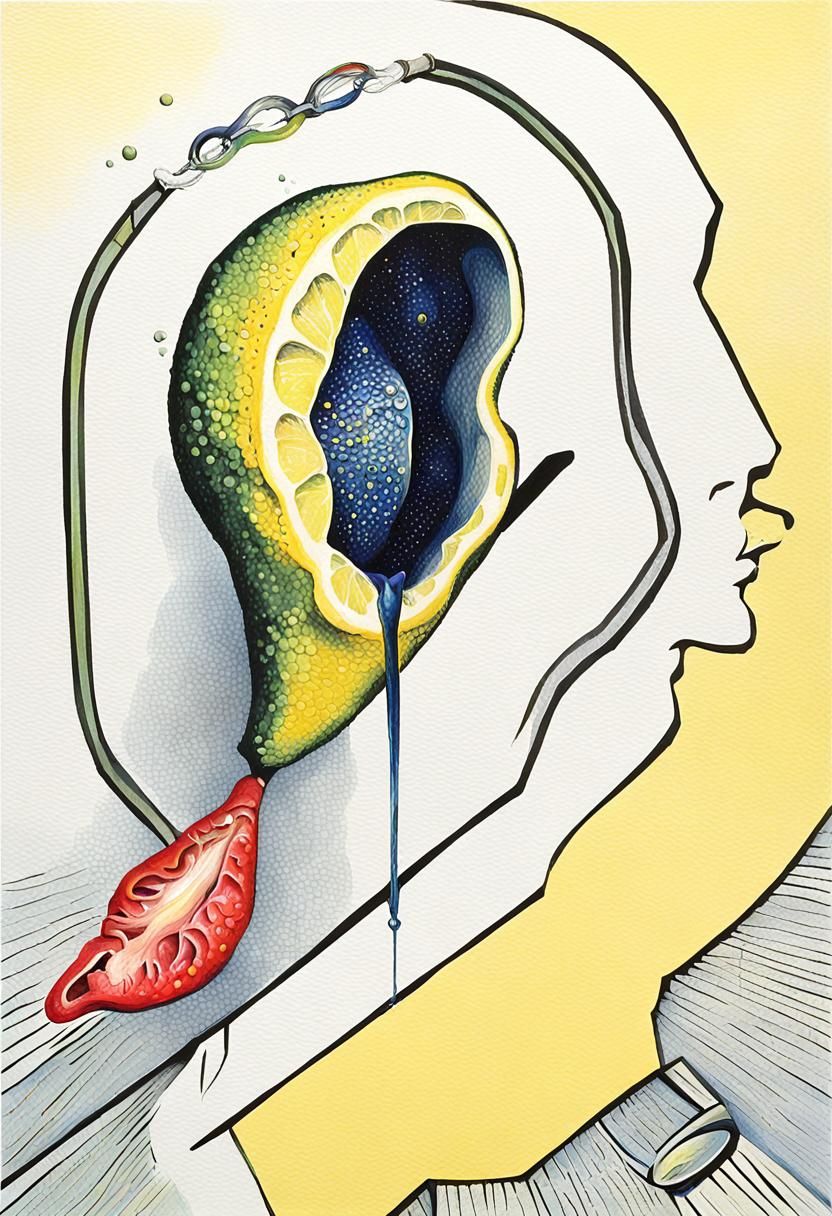 Two very different objects a tongue and a lemon suspended in...
