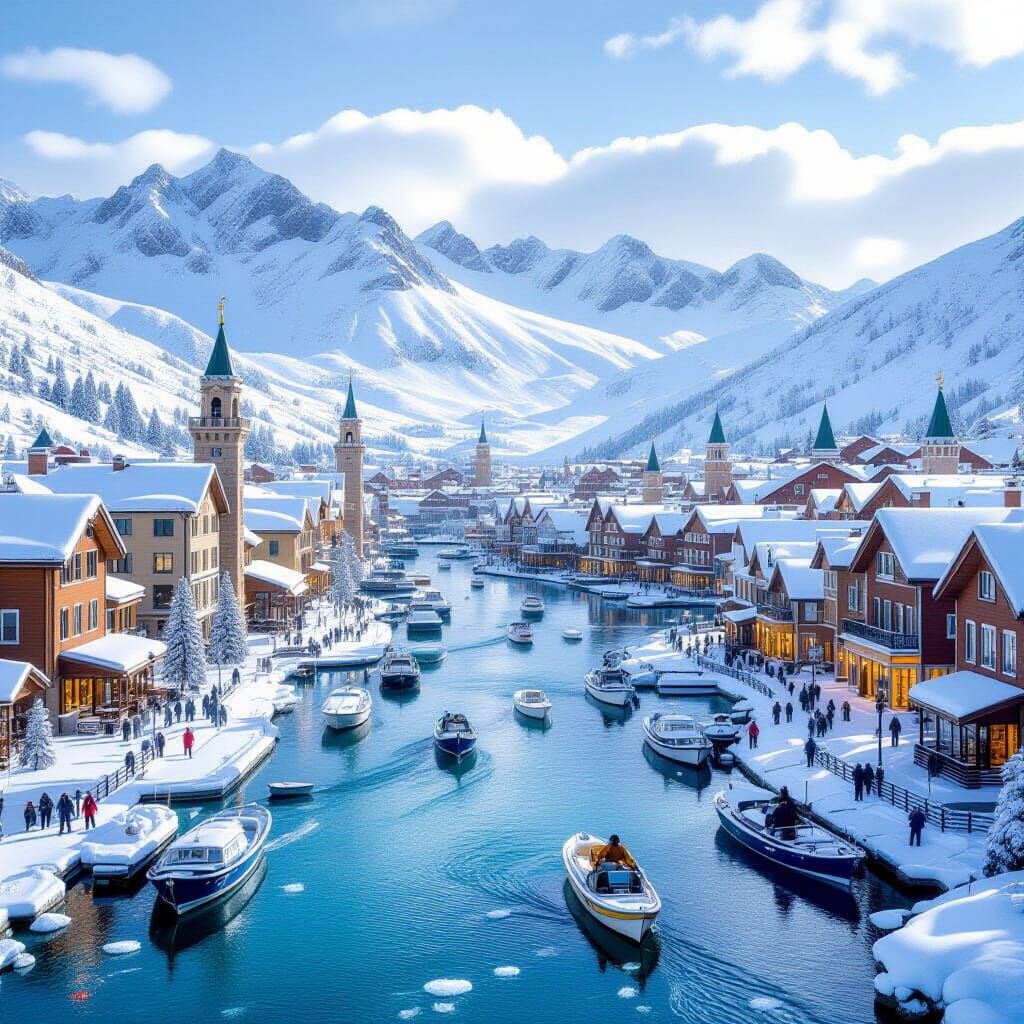 Vast Ice and Snow City Floating in Ocean