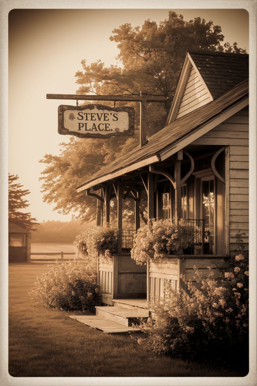 Vintage Farmstand in Sepia-Toned Postcard Style