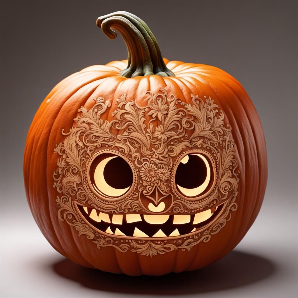 Intricately Carved Adorable Pumpkin