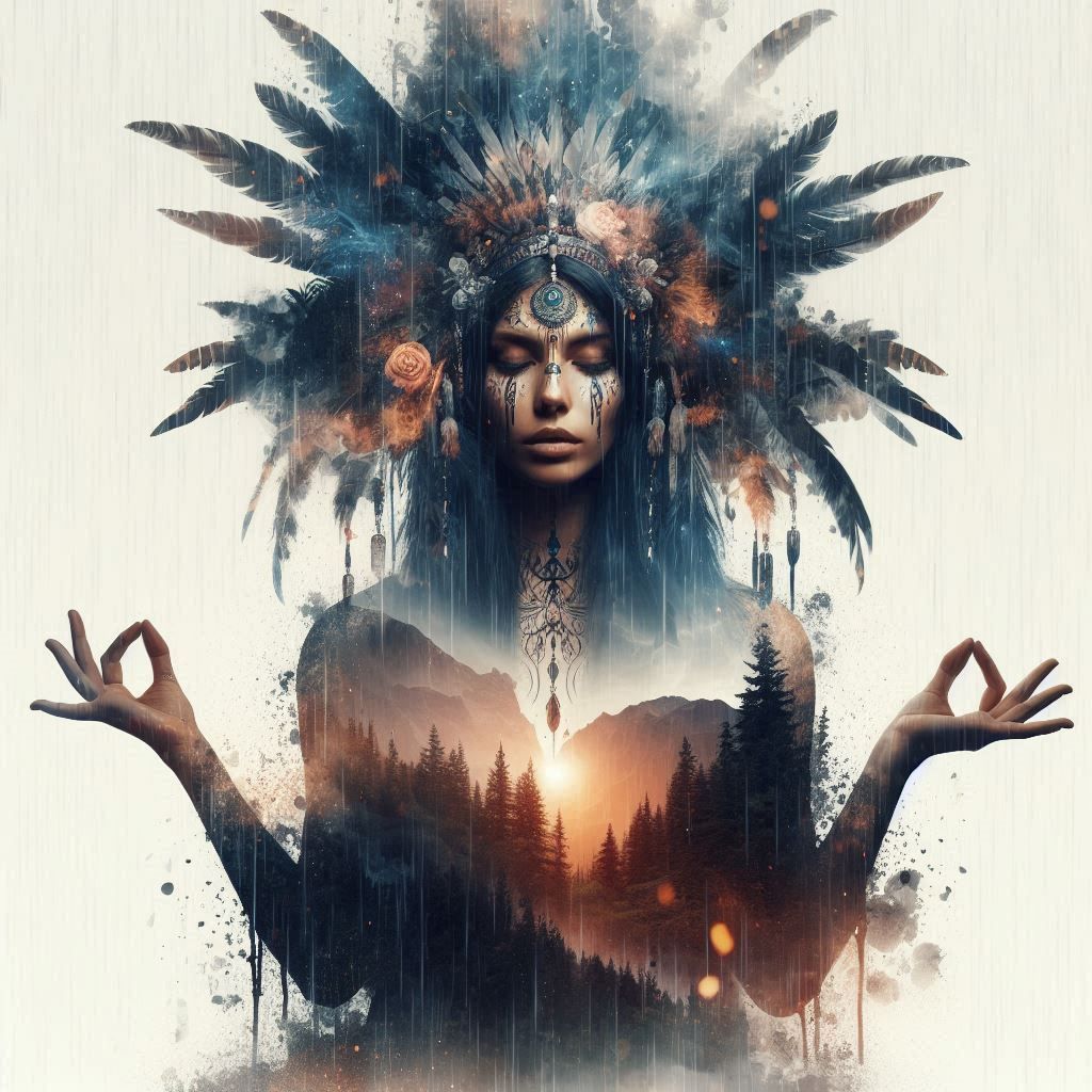 double exposure beautiful fantasy DALL-E 3 portrait landscape..