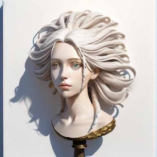 hair sculpture , mixed media, textured. visible hair on whit...