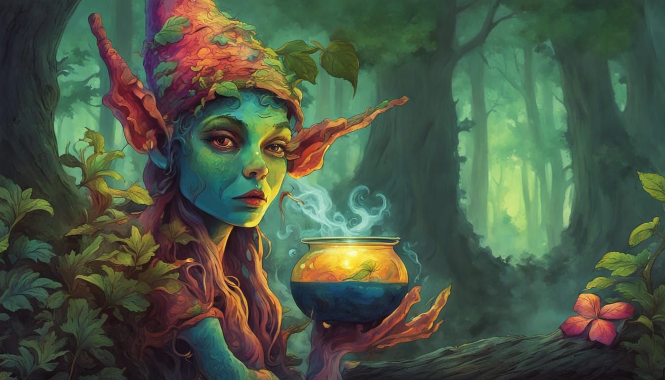 a psychedelic pot smoking forest elf