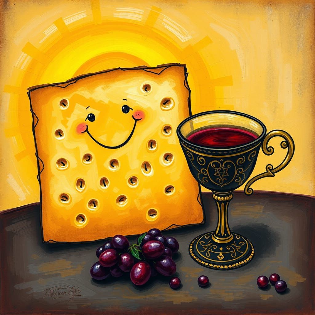 Optimistic Matzah in Folk-Art Style with Whimsical Elements