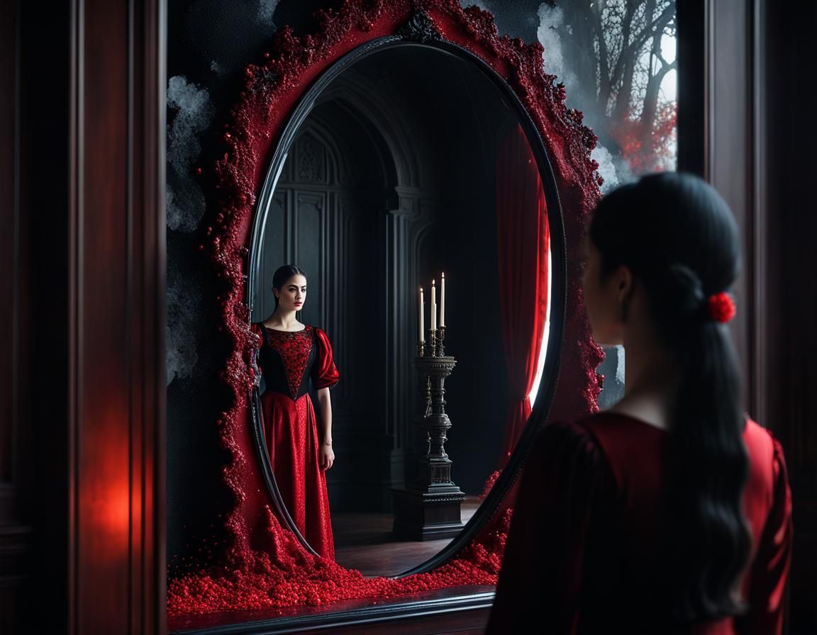Molten Wax Mirror with Ghostly Maiden in Dreamlike Realm