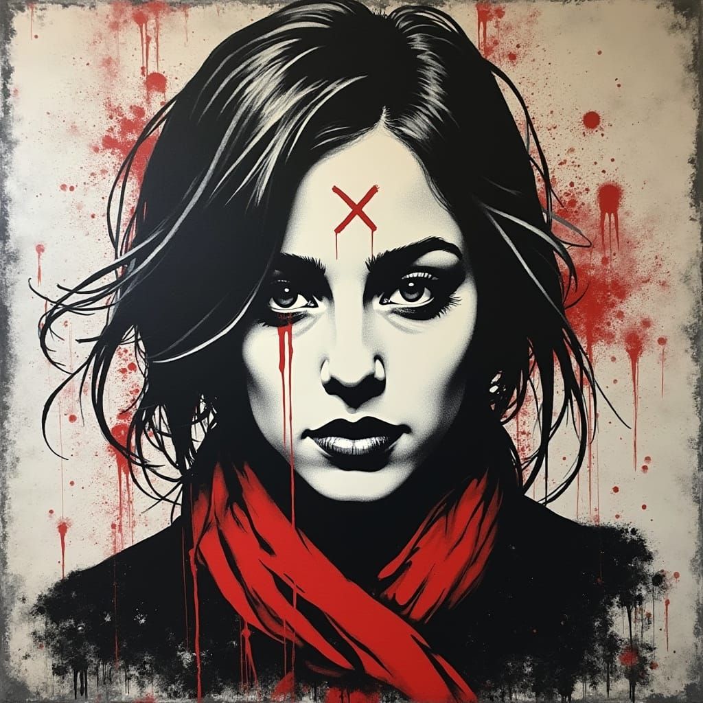 Urban Stencil Art Portrait in Banksy Style
