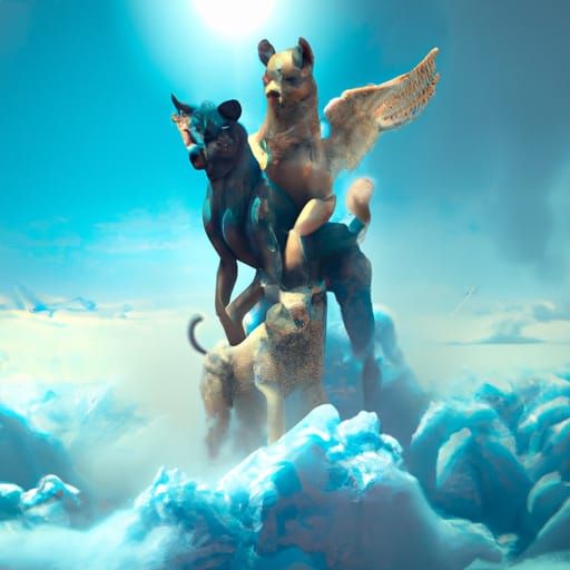 Cerberus fighting zeus in the clouds detailed matte painting...