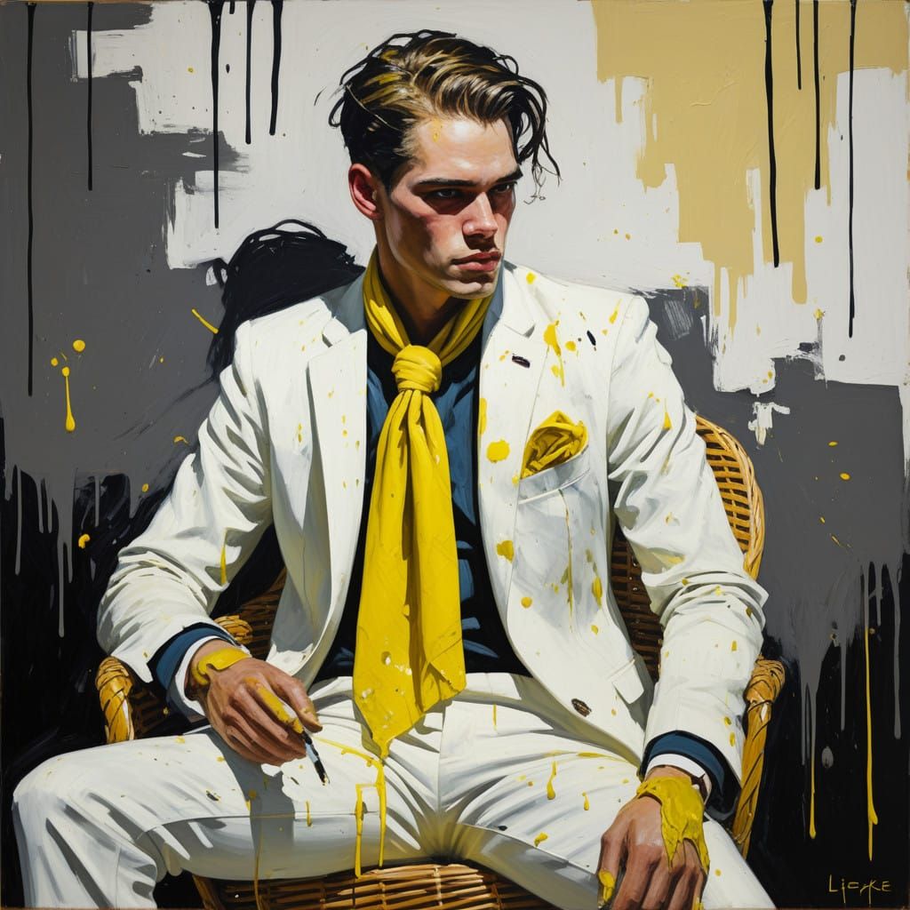 Portrait of Handsome Gentleman in Wicker Chair with Splash o...