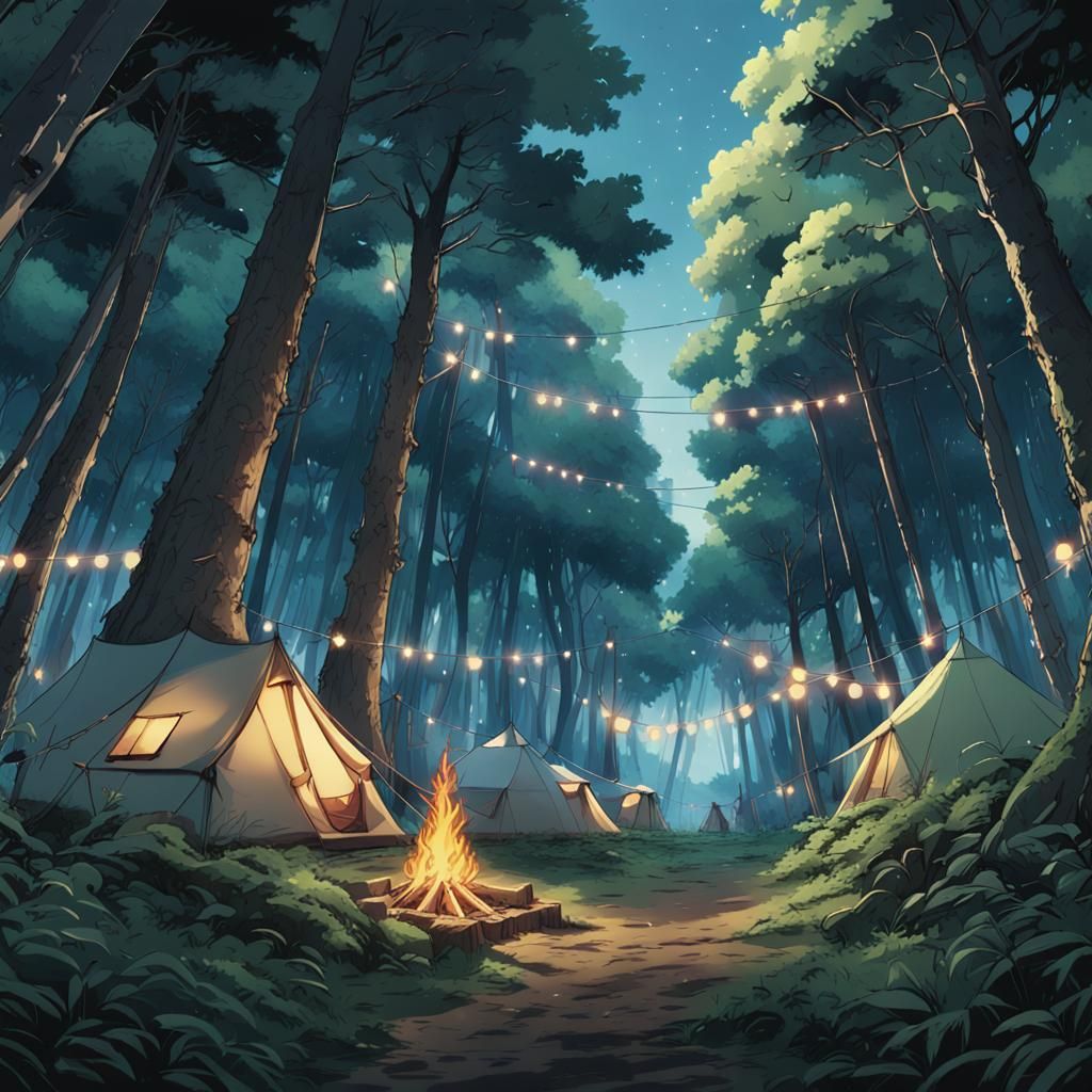 Camping in a magical forest.