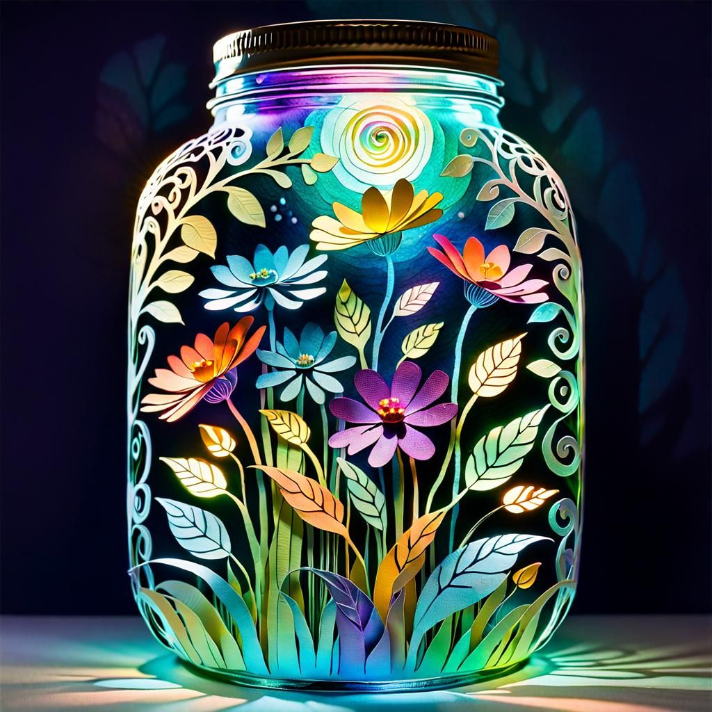 Glowing Paper Flowers in a Jar